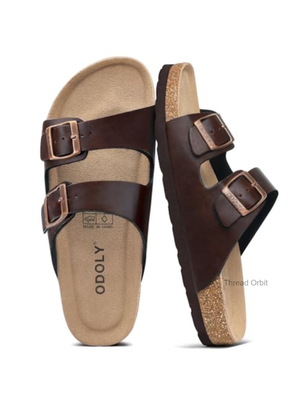 ODOLY Mens Cork Footbed Slides Arch Support Adjustable Buckle Sandals